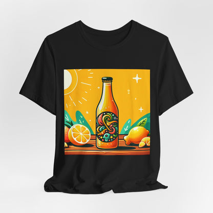 Citrus Soda Bottle Tee — Bright Orange Lemon Graphic T-Shirt