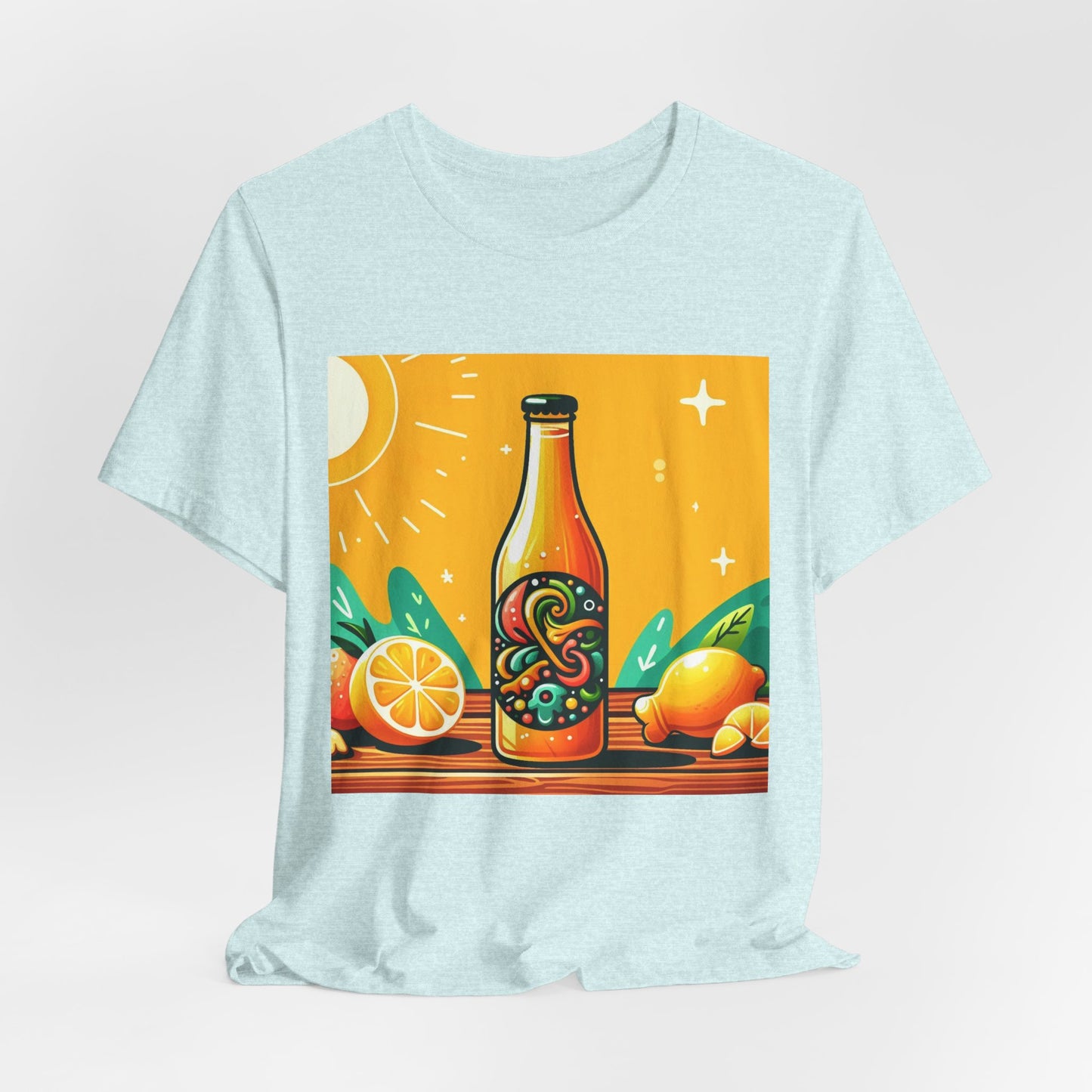 Citrus Soda Bottle Tee — Bright Orange Lemon Graphic T-Shirt