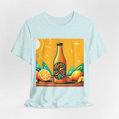 Citrus Soda Bottle Tee — Bright Orange Lemon Graphic T-Shirt