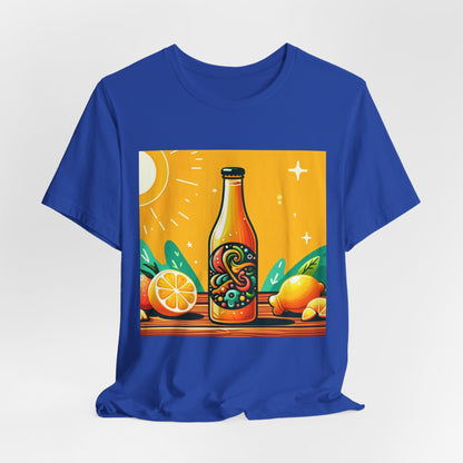 Citrus Soda Bottle Tee — Bright Orange Lemon Graphic T-Shirt