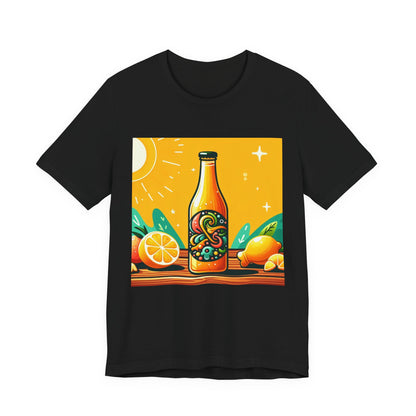 Citrus Soda Bottle Tee — Bright Orange Lemon Graphic T-Shirt