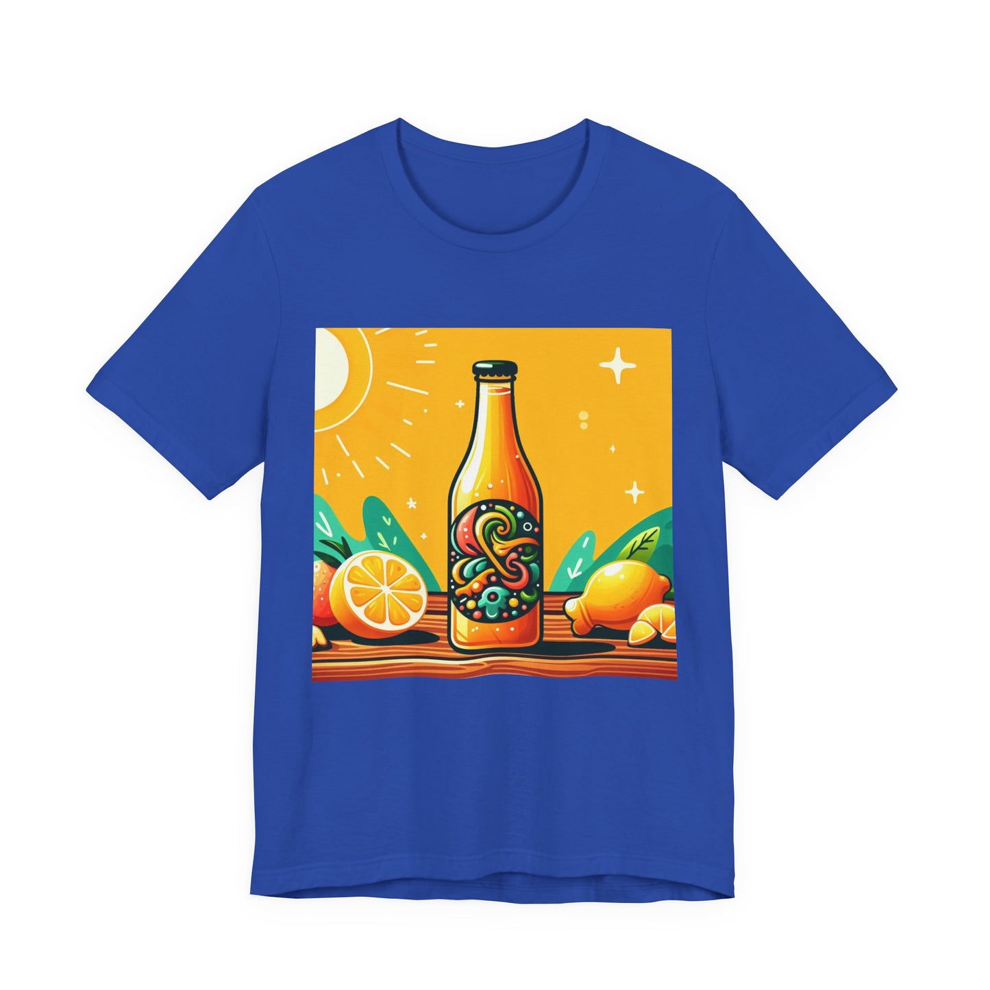 Citrus Soda Bottle Tee — Bright Orange Lemon Graphic T-Shirt