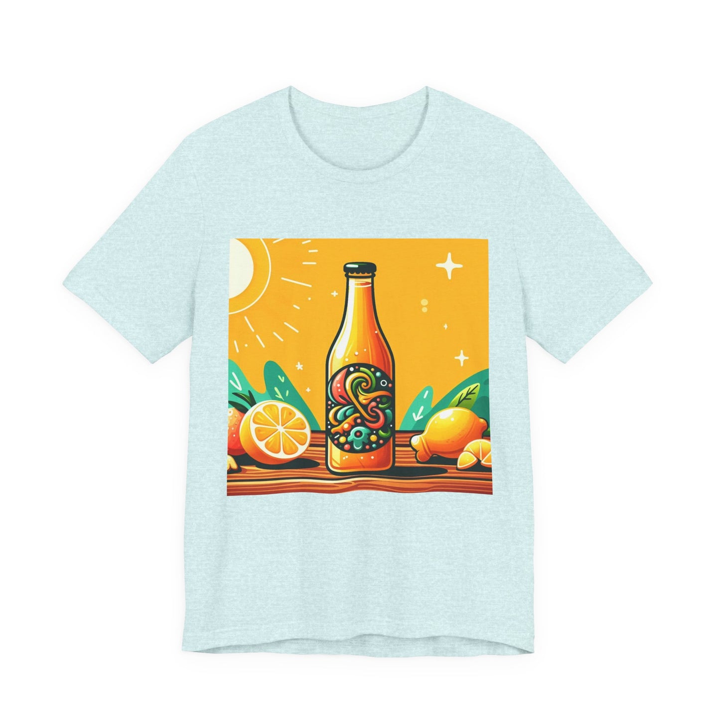 Citrus Soda Bottle Tee — Bright Orange Lemon Graphic T-Shirt