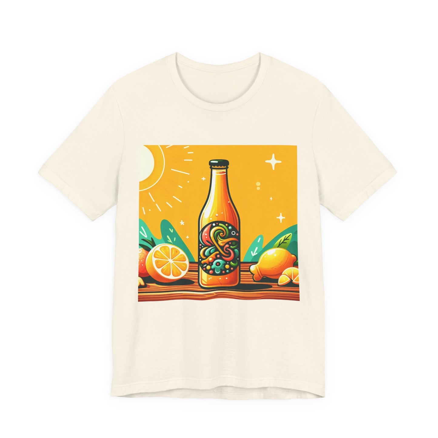 Citrus Soda Bottle Tee — Bright Orange Lemon Graphic T-Shirt