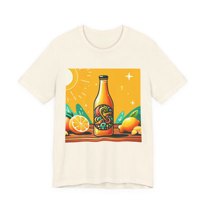 Citrus Soda Bottle Tee — Bright Orange Lemon Graphic T-Shirt