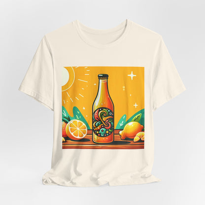 Citrus Soda Bottle Tee — Bright Orange Lemon Graphic T-Shirt