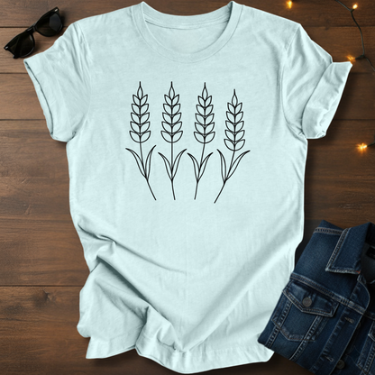Wheat Stalks Minimalist Tee — Line Art Farm Floral T-Shirt