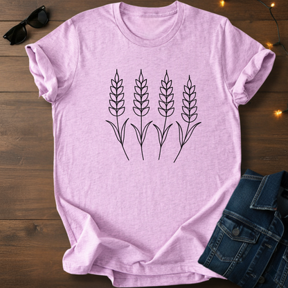 Wheat Stalks Minimalist Tee — Line Art Farm Floral T-Shirt