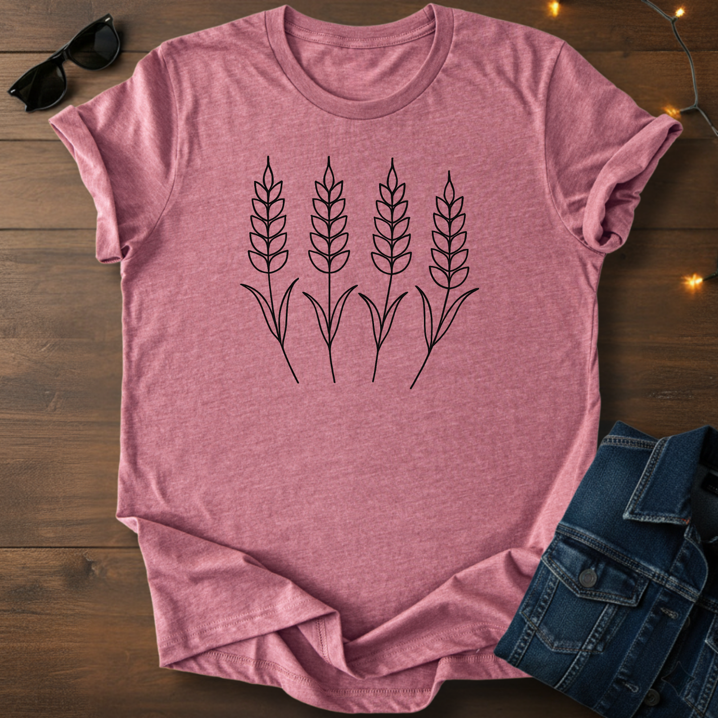 Wheat Stalks Minimalist Tee — Line Art Farm Floral T-Shirt