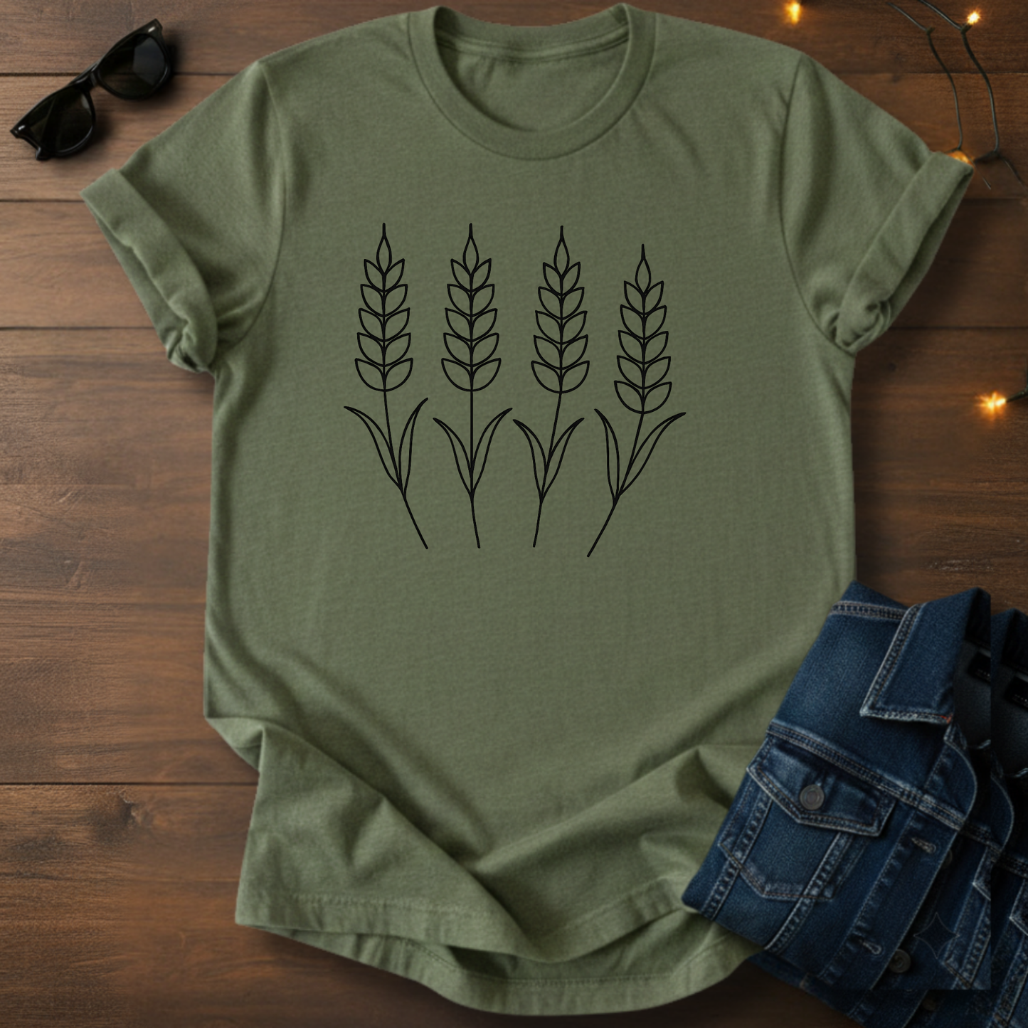 Wheat Stalks Minimalist Tee — Line Art Farm Floral T-Shirt