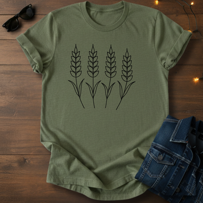 Wheat Stalks Minimalist Tee — Line Art Farm Floral T-Shirt