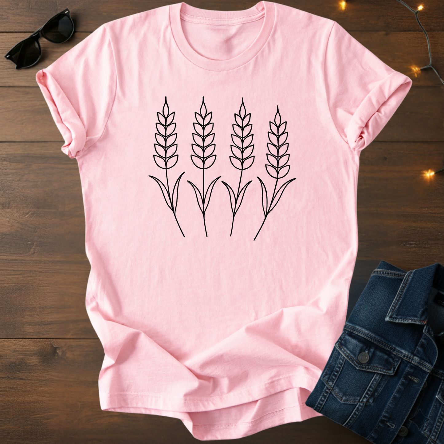 Wheat Stalks Minimalist Tee — Line Art Farm Floral T-Shirt