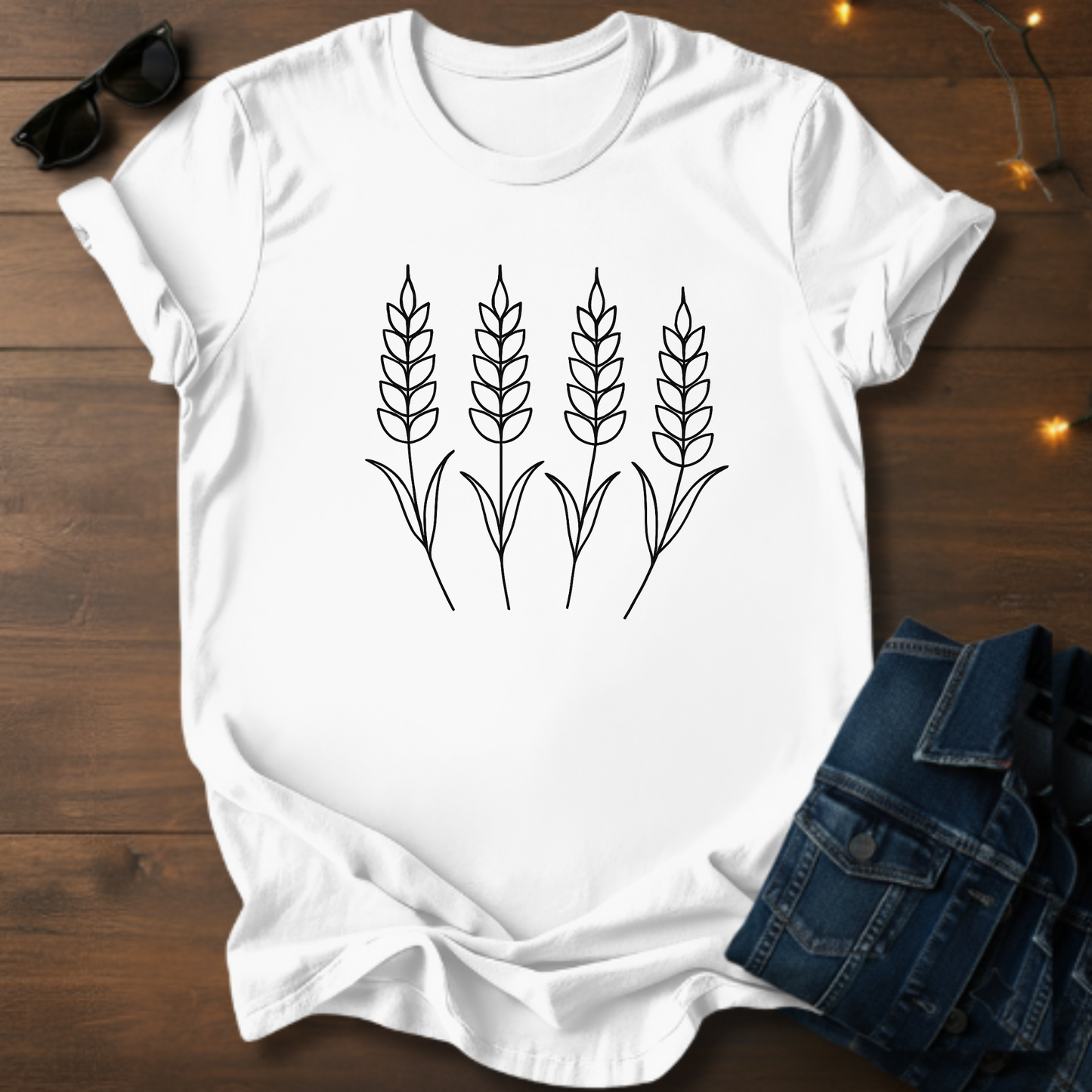 Wheat Stalks Minimalist Tee — Line Art Farm Floral T-Shirt