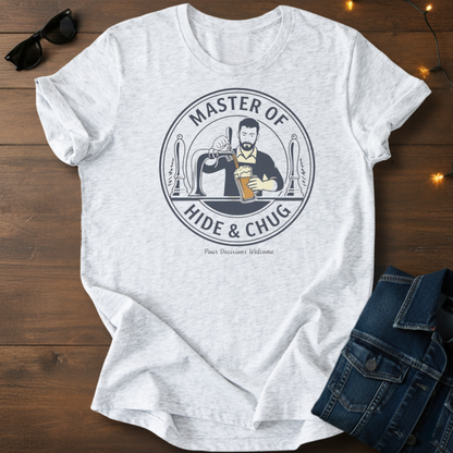 Master of Hide and Chug Beer T-Shirt — Retro Bartender Design