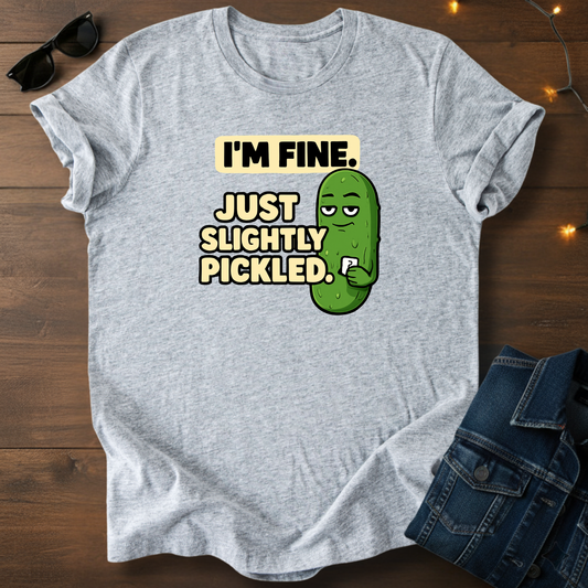Funny Pickle T-Shirt — "I'm Fine, Just Slightly Pickled" Graphic Tee