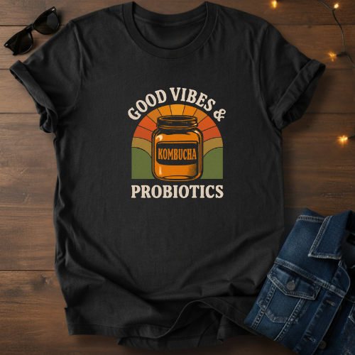 Kombucha Tee — "Good Vibes & Probiotics" Retro Jar T-Shirt