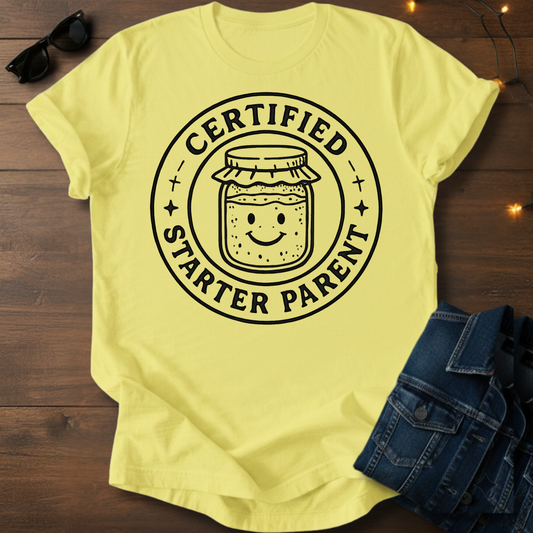 Certified Starter Parent T-Shirt — Retro Sourdough Jar Badge