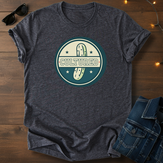 Cultured Pickle Graphic Tee — Vintage Circular Logo T-Shirt