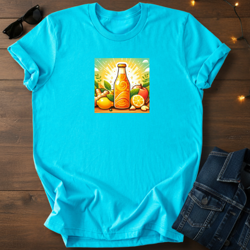 Citrus Kombucha Bottle Tee — Retro Orange Lemon Summer Drink T-Shirt