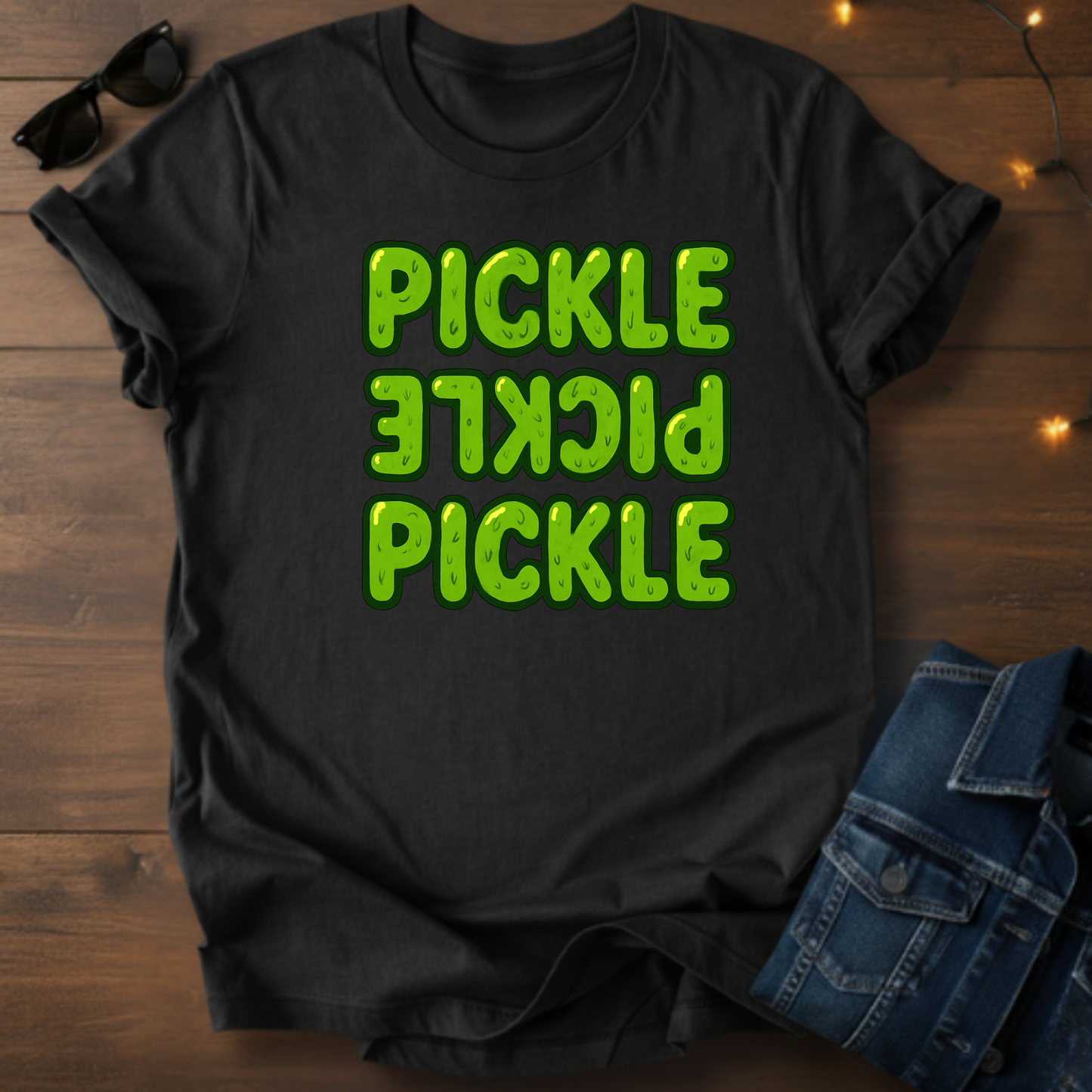 Pickle Repeat Graphic Tee — Playful Green Pickle Design