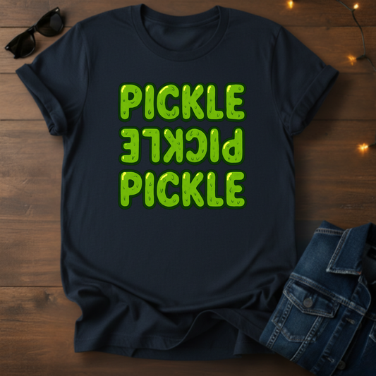 Pickle Repeat Graphic Tee — Playful Green Pickle Design