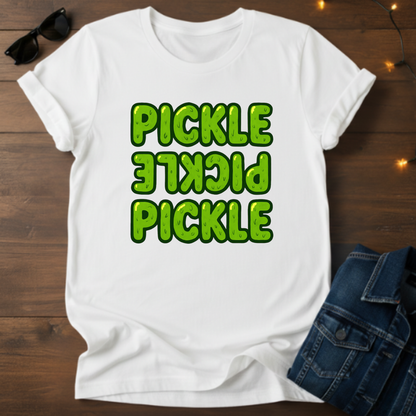 Pickle Repeat Graphic Tee — Playful Green Pickle Design