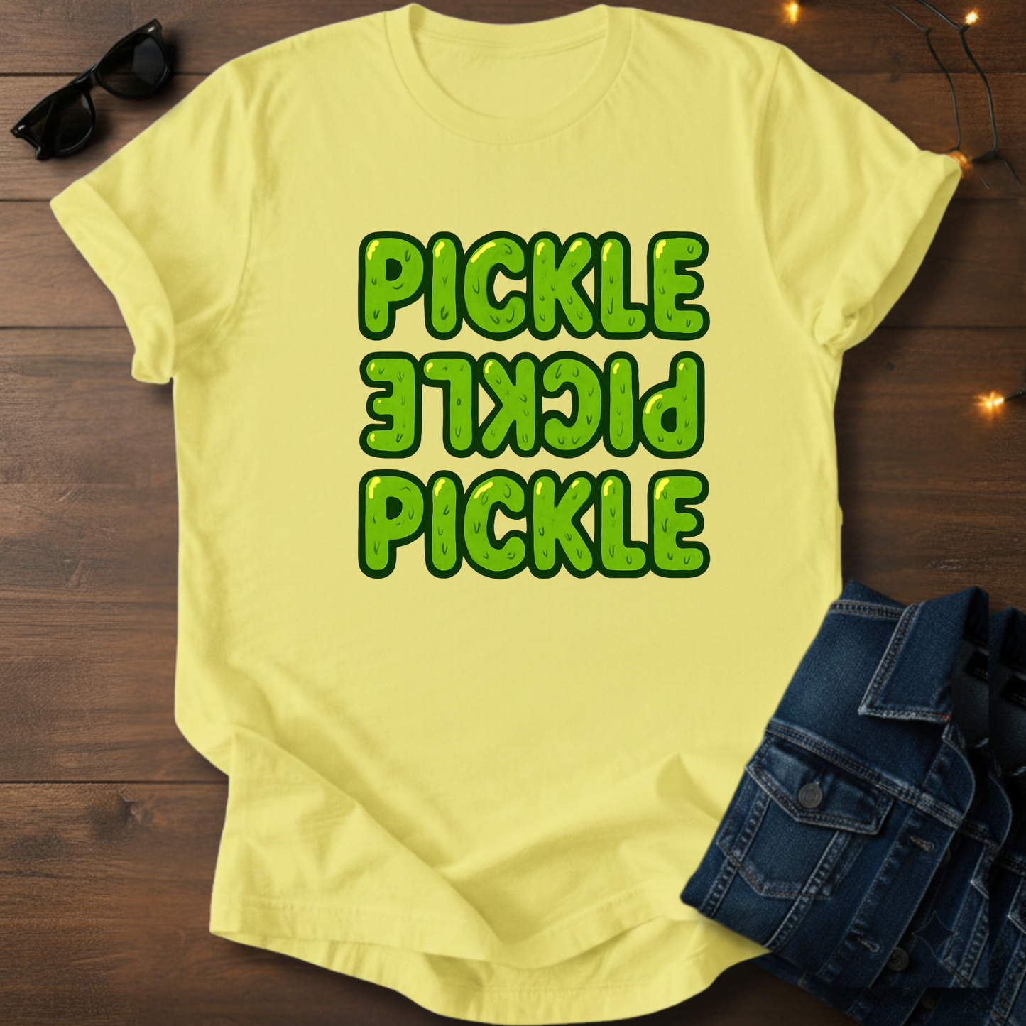 Pickle Repeat Graphic Tee — Playful Green Pickle Design
