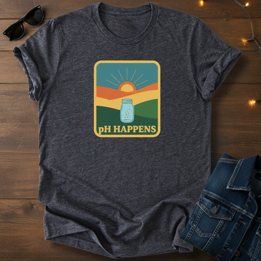 Fermentation Jar Tee — "pH Happens" Mountain Sun Graphic T-Shirt
